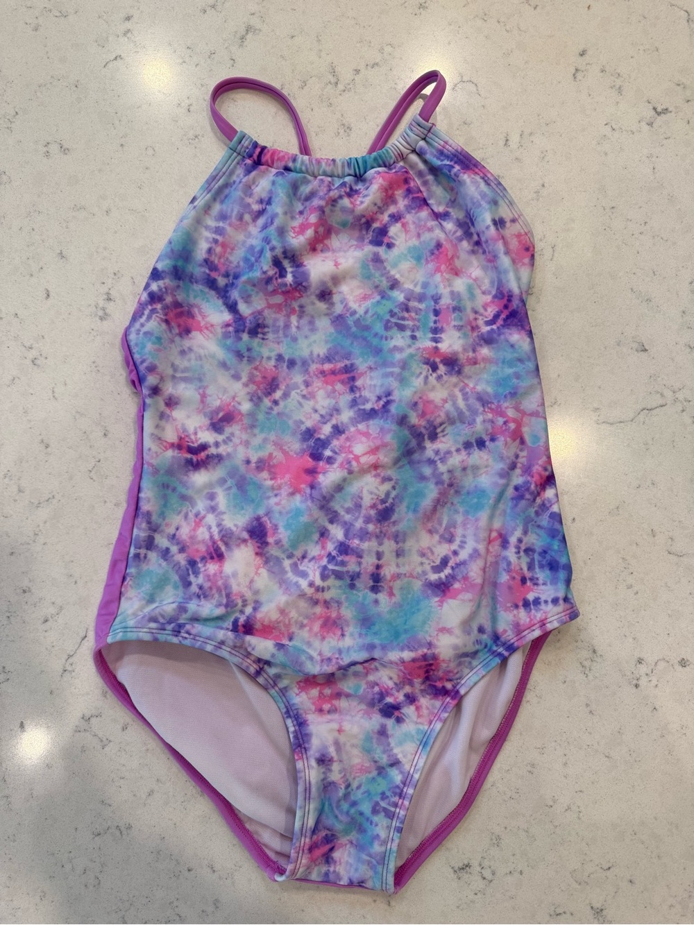 Girls One-Piece Swimsuit - Pastel Tie-Dye with matching shorts